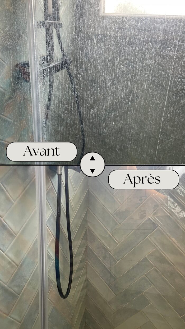 Nettoyant salle de bain et anticalcaire Chogan, avant/après