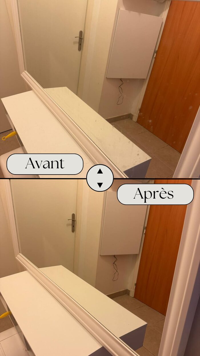 Nettoyant vitres et miroirs Chogan, avant/après